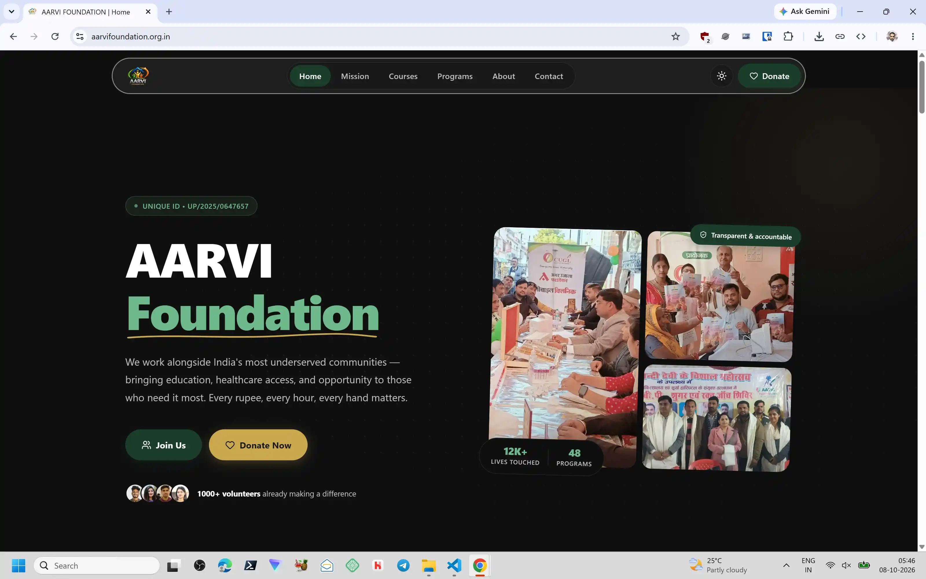 Home page of Aarvi Foundation